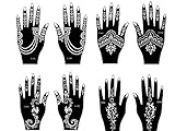 Henna - Juego de 8 plantillas de tatuaje para manos de henna y cepillo de aire