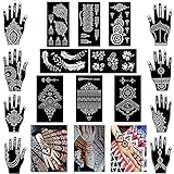 XMASIR 16 hojas de plantillas de tatuajes de henna con forma de mano, plantillas de tatuajes...