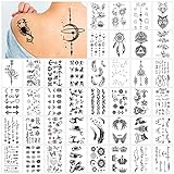 40 Hojas Tatuajes Temporales, Negro Tatuajes Falsos, Tatuajes Temporales Adultos Impermeables,...